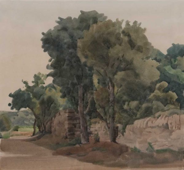 Italo De Grandi : Chênes et vieux mur